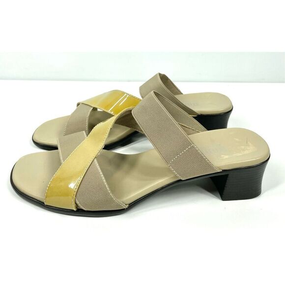Munro Gold Beige Patent Criss Cross Slip On Stretch Sandals Block Women 8.5 - Picture 5 of 10